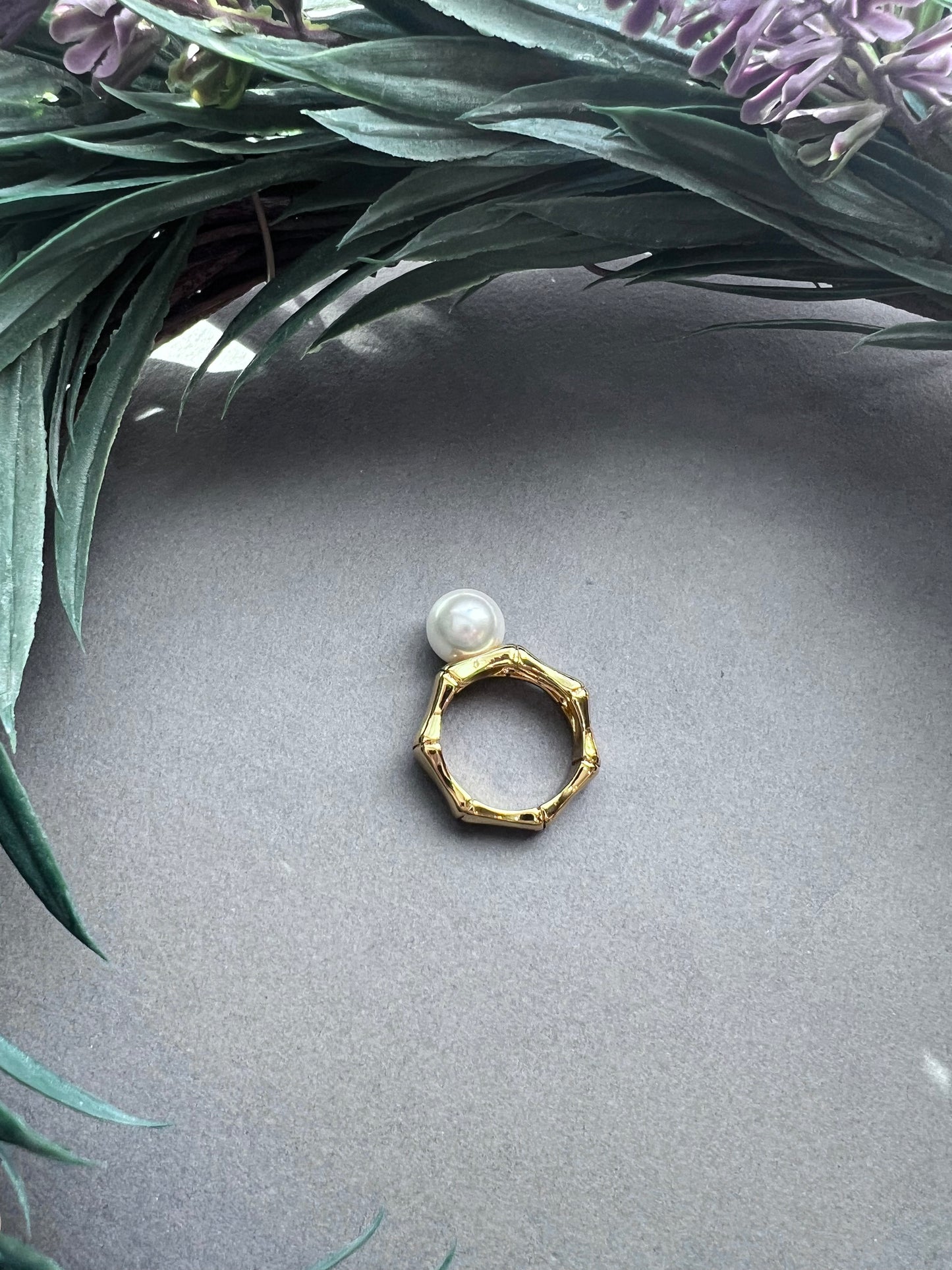 Oriental Bamboo Pearl Ring